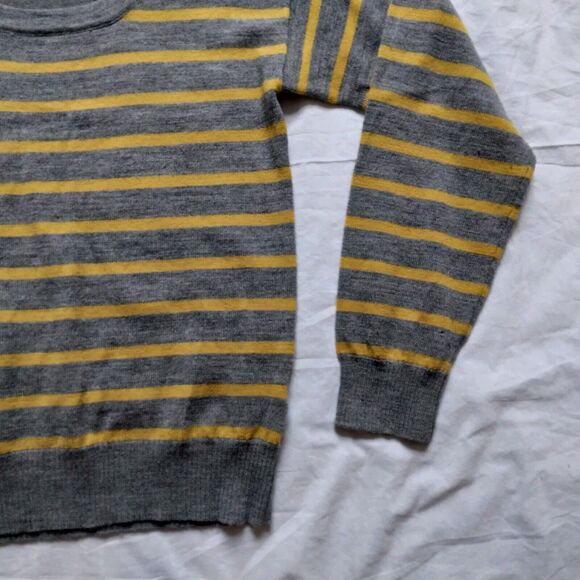 Brunella Gori Italian Merino Wool Yellow Gray Stripe Knit Sweater Y2K Grunge L - Picture 3 of 12